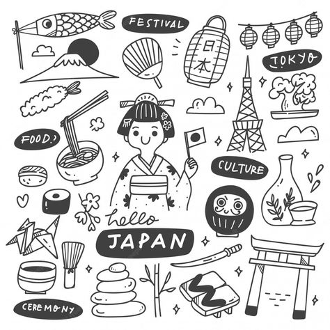 City Doodle, Hand Cartoon, Japan Icon, Japan Cartoon, Travel Doodles, Japan Travel Destinations, Materi Bahasa Jepang, Japan Illustration, About Japan