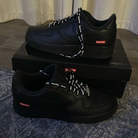 AF1 black supreme Black Supreme Air Force 1, Supreme Forces, Supreme Airforce, Supreme Af1, Air Force 1 Outfits, Supreme Air Force 1, Black Af1, Supreme Wallpapers, Black Supreme