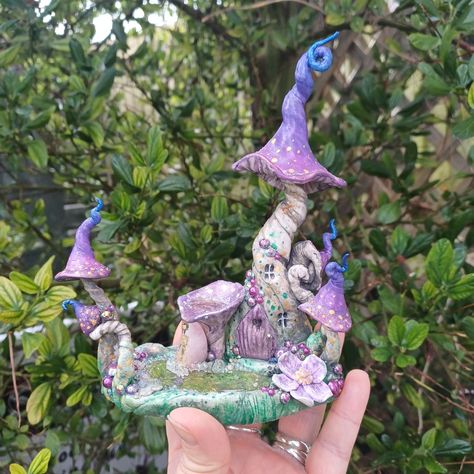 Unique Handmade Fairy Garden with miniature waterfall and quartz crystal Waterfall Fairy, Clay Fairy, Clay Fairy Garden Accessories, Air Dry Clay Fairy Garden Accessories, Fairy Garden Sculptures & Statues, Polymer Clay Fairy Garden Diy Mushroom House, Polymer Clay Mushroom, Polymer Clay Miniatures Fairy Garden Accessories, Nursery Illustration