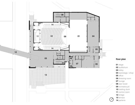 Gallery of Imperial Centre Theatre / Pearce Brinkley Cease + Lee - 8 Theatre Plan Architecture, Auditorium Floor Plan, Amphitheater Plan, Theatre Floor Plan, Theater Floor Plan, Theatre Plan, Lobby Plan, Theatre Lobby, Auditorium Plan