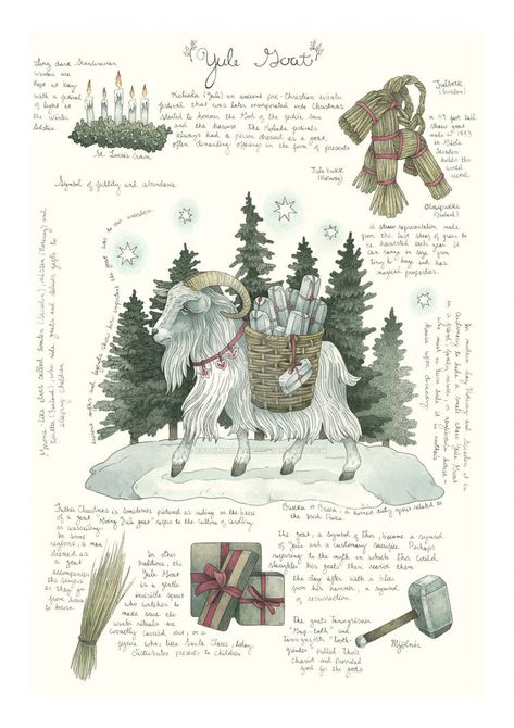 Yule Goat Illustrated Journal Page by fallingSarah Yule Traditions, Solstice Art, Yule Crafts, Illustrated Journal, Yule Celebration, Pagan Christmas, Yule Goat, Pagan Yule, Happy Winter Solstice