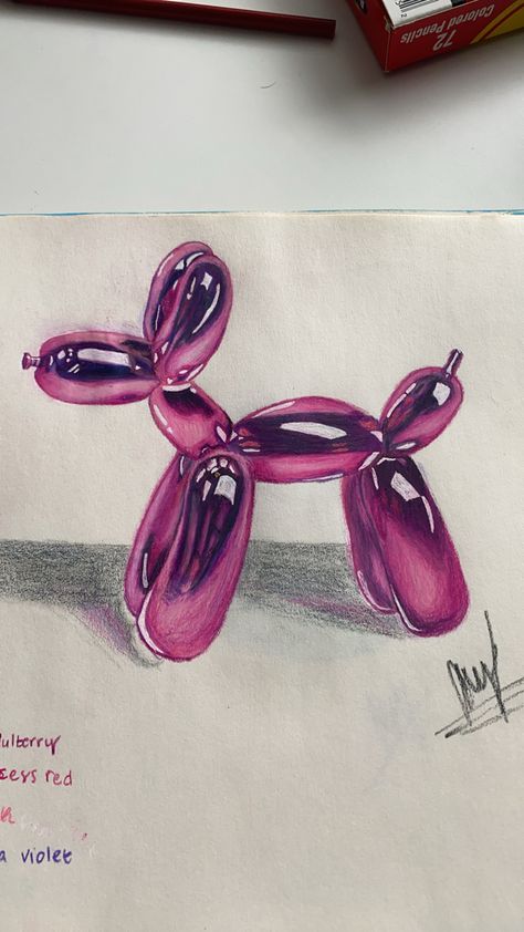 Balloon Dog Drawing, Paint Blob, Amazing Sketches, Balloons Art, Drawing Materials, Pink Drawing, Ohuhu Markers, Dog Drawings, Jeff Koons