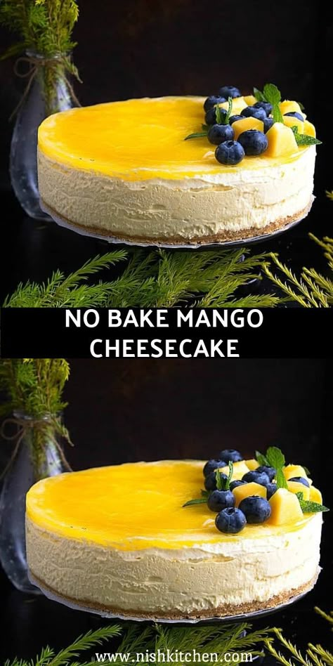 NO BAKE MANGO CHEESECAKE White Chocolate Mango Cheesecake, Mango Strawberry Cheesecake, Eggless Mango Cheesecake Recipe, Mini Mango Cheesecake No Bake, Best Mango Cheesecake Recipe, Mango Coconut Cheesecake, Easy Mango Cheesecake, Mango Lime Cheesecake, Easy No Bake Cake Recipes