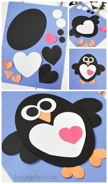 Valentines Craft ~ Heart Penguin Craft for Kids Handprint Monkey, Monkey Valentine, Crafty Morning, Theme Preschool, Penguin Craft, February Crafts, Kraf Kertas, Valentine Craft, Preschool Planning