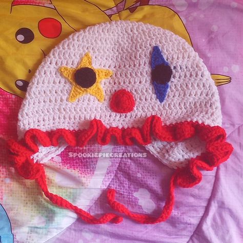 ✨ 🤡 Clown Bonnet 🤡 ✨ 🤡 Fits on most adult heads ✨... - Depop Clown Hat Crochet, Crochet Clown Hat, Clown Crochet, Clown Hat, Clown Face, Clown Faces, Aesthetic Crochet, Crochet Inspo, Crochet Hat