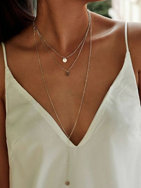 Summer Pendant, Necklace Outfit, Layered Necklaces Silver, Long Silver Necklace, Layered Necklace Set, Gold Long Necklace, Circle Pendant Necklace, Pretty Necklaces, Summer Necklace