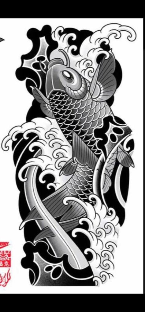 Koi Fish Tattoo Ideas, Japanese Tattoo Templates, Japanese Tattoo Leg Sleeve, Koi Fish Sleeve, Koi Fish Sleeve Tattoo Design, Japan Tattoo Leg, Japanese Koi Fish Tattoo Design, Japanese Tattoo Art Koi, Koi Fish Tattoo Japanese Style