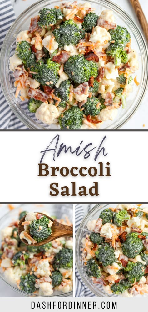 Popular Salads, Leftover Broccoli, Salad With Cauliflower, Broccoli Cauliflower Salad Recipes, Amish Broccoli Salad, Vegetable Salads, Veggie Ideas, Broccoli Cauliflower Salad, Cold Salads