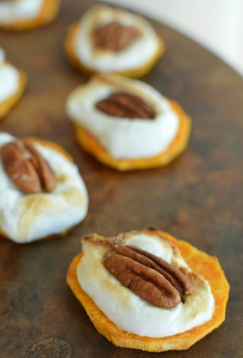 Sweet Potato + Marshmellow + Pecan bites - Thanksgiving Appetizer Recipes to Get the Party Started via Brit + Co Sweet Potato Casserole Bites, Easy Thanksgiving Recipes Appetizers, Sweet Potato Bites, Thanksgiving Appetizers Easy, Thanksgiving Appetizer, Sweet Potatoe Bites, Thanksgiving Appetizer Recipes, Fall Appetizers, Party Things