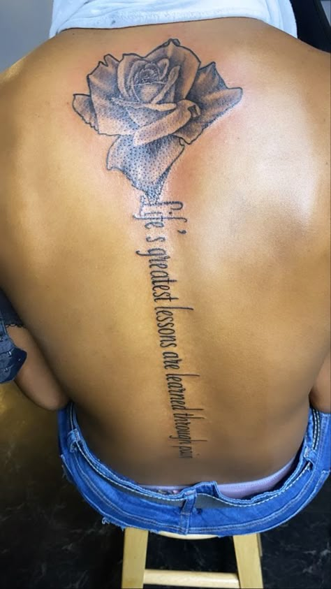 Meaningful Tattoos For Women Back, Pain Is Temporary Tat, Cute Spine Tattoos For Black Women, Black Girls Tattoos, Pain Tatoos Ideas, Dope Back Tattoos For Women, Tattoos For Black Women, Small Dope Tattoos, Baddie Spine Tattoo