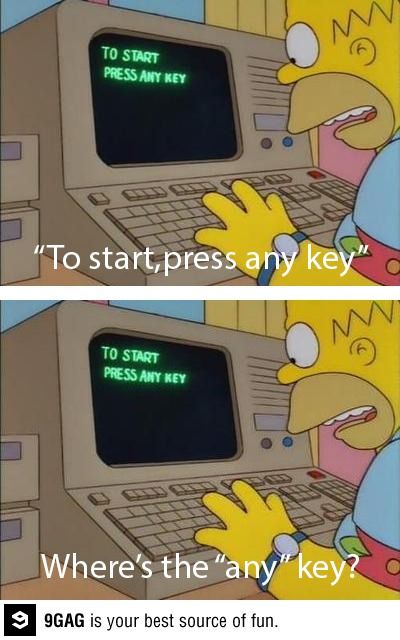 Where is that any key? The Simpsons Funny, Simpsons Funny, Simpsons Quotes, Technology Humor, Cant Stop Laughing, Ms Project, Computer Humor, Tech Humor, Matt Groening