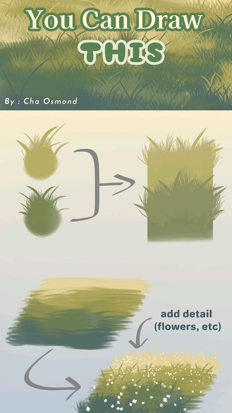 Grass Tutoial Forest Tutorial Drawing, Drawing Grass Digital, How To Color Wood Digital Art, How To Paint Grass Digital, Nature Digital Art Tutorial, Landscape Art Procreate, Art Painting Digital, Landscape Paintings Digital Art, Environmental Art Tutorial