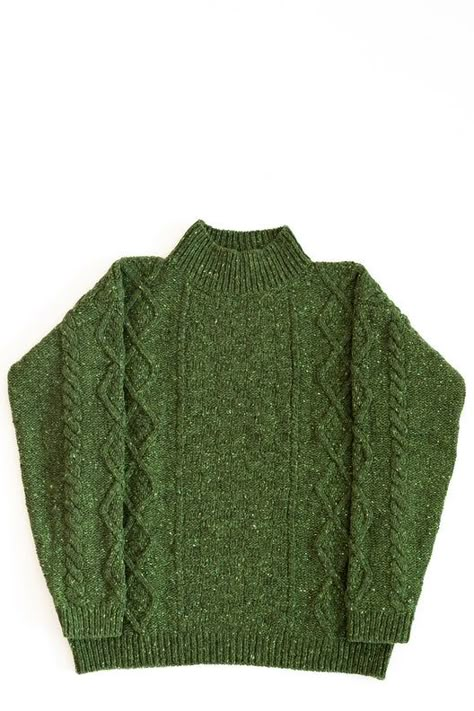 Moss Green Donegal Aran Jumper - STABLE of Ireland Irish Knit Sweaters, Basket Weave Stitch, Aran Jumper, Green Linen Shirt, Irish Crafts, Irish Sweater, Irish Style, Basketweave Stitch, Green Jumpers