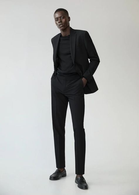 Black Trousers Outfit Man, Black Blazer Outfit Men, Black Smart Casual, Black Trousers Outfit, Trousers Outfit Men, Black Men Suits, All Black Suit, Black Blazer Outfit, Black Trousers Men