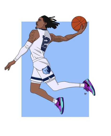 Ja Morant Drawing, Basketball Animated, Basketball Player Drawing, Basketball Pose, Basketball Cartoon, Basketball Drawings, Nba Basketball Art, Black Panther Art, Nba Art