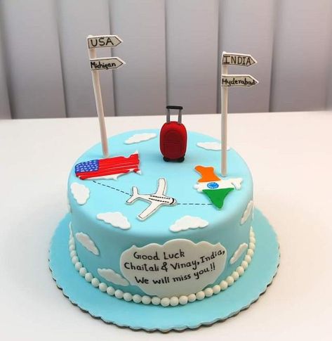 Usa Theme Cake, Usa Cake Design, India To Canada Cake Designs, Bon Voyage Cake Canada, Happy Journey Cake Ideas, Happy Journey Cake, Welcome Back Cake, Farewell Theme, Canada Cake