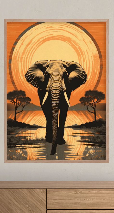 African Landscape Art, Elephant Painting Ideas, Mandir Painting, Elephant Art Painting, Elephant Acrylic Painting, Safari Painting, Elephant Art Drawing, Animal Acrylic Painting, Safari Background