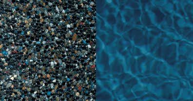 For the pool bottom the homeowners chose a 'Midnight Blue' Pebble Tec. This is both a practical and aesthetic choice. Pebble Tec has a rougher finish than typical pool plaster and is popular because it lasts longer. The effect is a deep blue oasis. Pebble Tec colors can be customized. We chose to exclude the red and green pebble colors for this pool and got a slightly more grey blue color as a result. Pebble Tec Colors, Pebble Tech Pool, Pool Deck Tile, Pebble Tech, Pebble Stone Flooring, Pebble Tec Pool, Faerie House, Dark Blue Tile, Pool Makeover