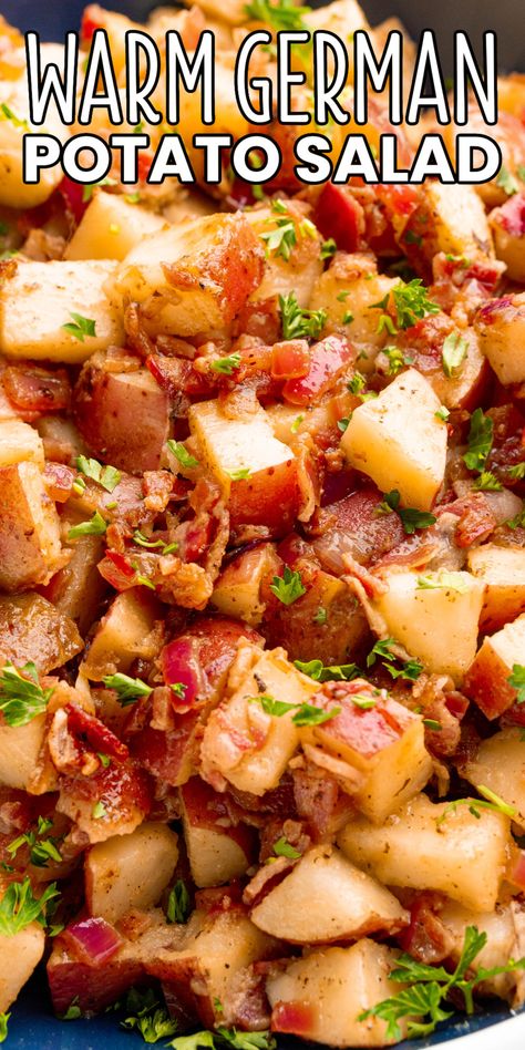 Cookout Potato Side Dishes, Hot German Potato Salad, Warm German Potato Salad, Summer Cookout Recipes, German Potato Salad Recipe, Bread Booze Bacon, Warm Potato Salads, Cookout Recipes, German Food Authentic