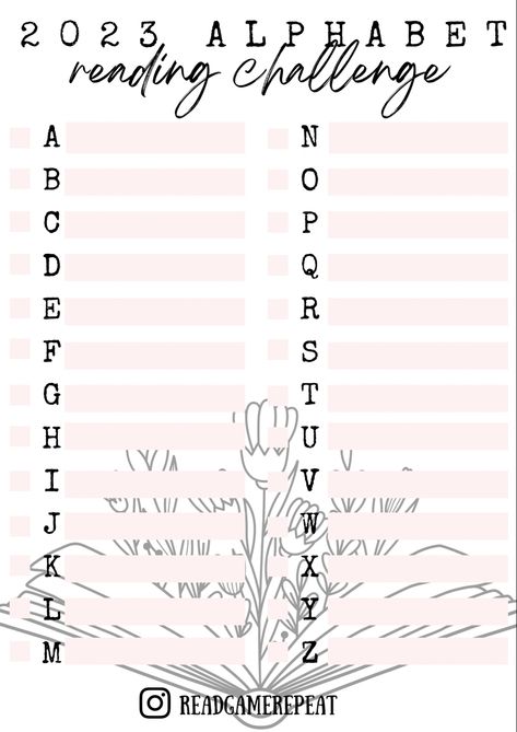 Abc Book Challenge, Alphabet Book Challenge, Book Challenge Template, Reading Challenge Template, Bookish Journal, Books Vibe, Abc Challenge, Abc Reading, Challenge Template