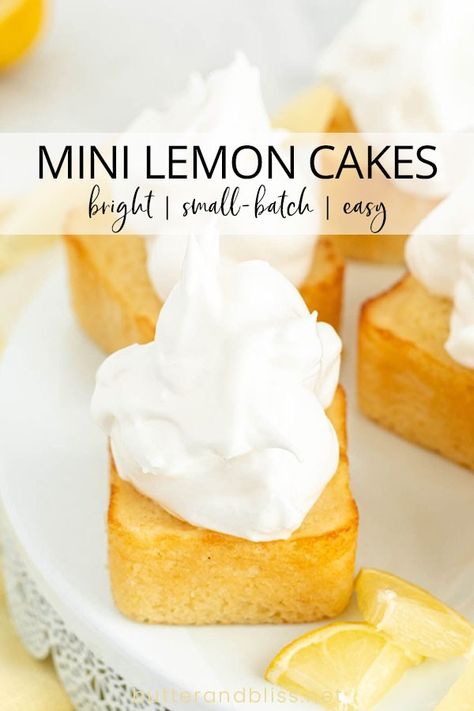 Small Lemon Cake Recipe, Meringue Frosting Recipe, Mini Lemon Cakes, Cake For Two Recipe, Marshmallow Meringue, Meringue Frosting, Lemon Cakes, Small Batch Baking, Lemon Cake Recipe