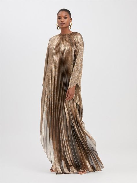 Pleated Lame Mousseline Caftan Cover Of Vogue, Kaftan Styles, Plisse Dress, Full Length Gowns, Event Outfit, Stylish Dress Book, Caftan Dress, Evening Dresses Elegant, Dark Gold