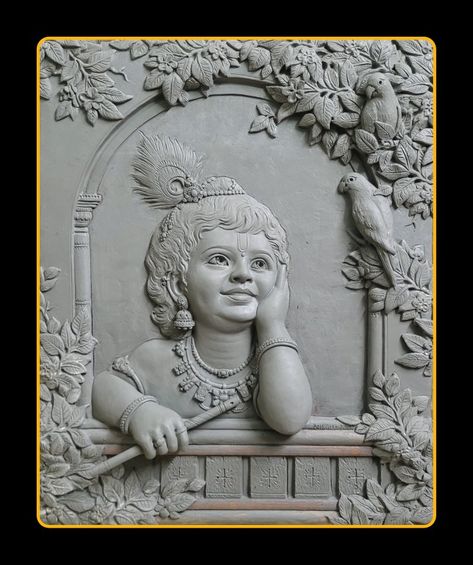 Krishna play with parrots 
amol60870@gmail.com 
amol744@gmail.com 
7304399965 Mural Sculpture, Easy Clay Sculptures, Mural Art Design, Mermaid Photography, Cement Art, Plaster Wall Art, Wall Painting Decor, Ganesh Art, Wall Panelling