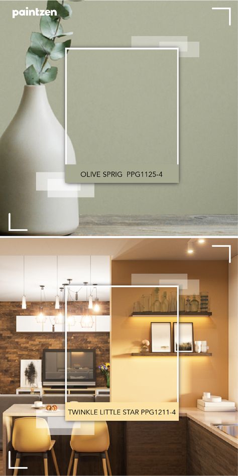 Olive Sprig Color Palette, Olive Sprig Paint Ppg, Light Olive Green Walls, Olive Sprig, Master Bath Remodel Ideas, 2022 Color Of The Year, Home With Color, Bath Remodel Ideas, Shutter Colors