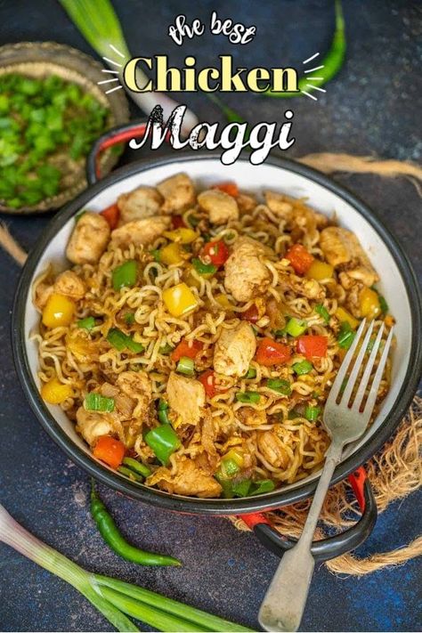 If you love Maggi like me, then try this Chinese Style Chicken Maggi variation. It comes together in under 15 minutes using a few simple ingredients. Chicken Maggie Recipes, Maggi Sauce, Chinese Style Chicken, Maggi Recipes, Bariatric Eating, Indian Chicken, Indian Food Recipes Vegetarian, Recipes Vegetarian, Middle Eastern Recipes