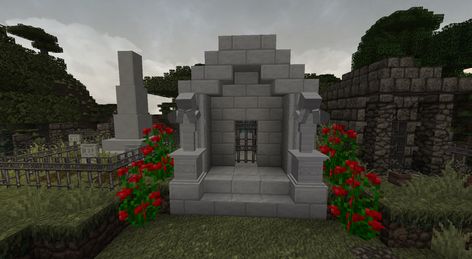 Tomb Minecraft, Minecraft Pet Cemetary, Coffin Minecraft, Minecraft Tombstone Ideas, Minecraft Headstone, Cemetary Minecraft, Cemetery Minecraft Ideas, Minecraft Memorial Ideas, Mausoleum Minecraft