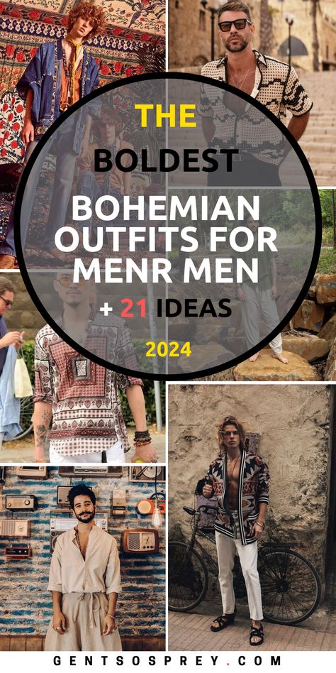 Discover 21 Stylish Bohemian Outfits for Men in 2024: From Casual to Formal Looks, Beach Vibes to Party Attire Boho Style Outfits Men, Bohemian Men Outfit, Boho Chic Men Outfits, Bohemian Style Men Outfits, Men’s Boho Style, Bohemian Outfits For Men, Boho Outfits Men, Bohemian Mens Fashion, Modern Bohemian Outfits