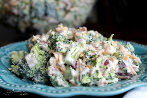 Creamy & Crunchy Broccoli Salad | THM: S Recipe With Sour Cream, Crunchy Broccoli Salad, Crunchy Broccoli, One Dish Kitchen, Broccoli Salad Bacon, Trim Healthy Momma, Broccoli Salad Recipe, Crunchy Salad, Trim Healthy Mama Recipes