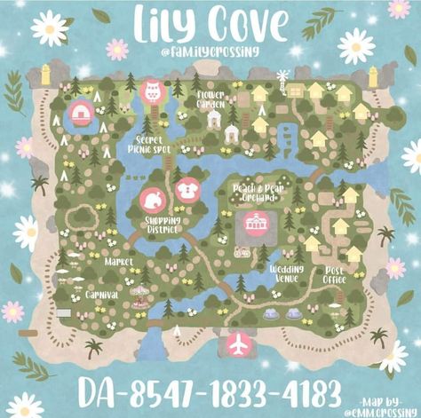 Creature Street, Kawaii Island, Fairy Island, Cottagecore Animal Crossing, Dream Address, Village Map, Map Layout, Animal Crossing Funny, Spring Animals