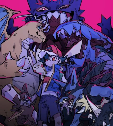 Cool Pokemon Art, Pokemon Team Art, Gengar Fanart, Ash Art, Fanart Pokemon, Pokémon Fanart, Ash Pokemon, Pokemon Images, Pokemon Fanart