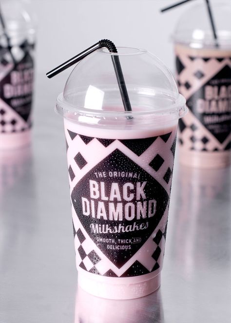 Black Diamond Milkshake - The Dieline - Milk Shake Packaging, Shake Packaging, Shake Bar, Vintage Diner, Products Ideas, Milk Shakes, Milk Shake, Retail Design Blog, Food Packaging Design