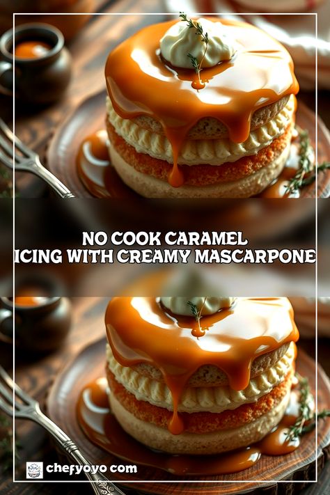 Indulge in the rich flavors of our No-Cook Caramel Icing made with creamy mascarpone! This delectable icing pairs perfectly with vanilla cake, creating a delightful dessert experience. Whether you're looking for the best filling for your cake or a unique caramel icing recipe, this is a must-try! 🥳✨ Click to get the recipe and elevate your baking game! #Mascarpone #CaramelIcing #CakeFrosting #Baking #Dessert Caramel Icing Recipe, Mascarpone Icing, Caramel Icing, Baking Games, Mascarpone Cheese, No Cook Desserts, Icing Recipe, Cake Frosting, Caramel Sauce