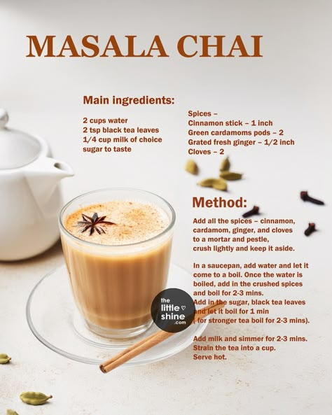 How To Make Masala Chai, Authentic Chai Recipe, Masala Tea Recipe, Tea Chart, Chia Tea Latte Recipe, Chai Pe Charcha, Masala Chai Tea Recipe, Chai Drinks, Chia Tea