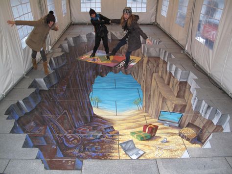 3D chalk drawing spain 3d Sidewalk Art, 3d Tattoo Ideas, 3d Floor Art, 3d Floor Painting, 3d Street Painting, Pinterest Home Decor Ideas, 3d Flooring, Floor Painting, Kitchen Design Pictures