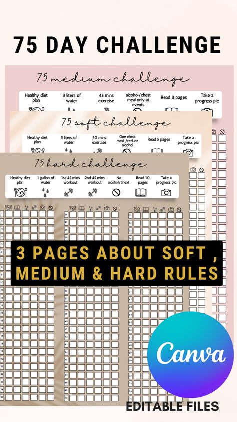 #LetsGo Ready to start the #75DayChallenge? Follow the best practices and push yourself to reach your goals! #DreamBig #BeExcited #Success #Fitness #Motivation Etsy link: www.etsy.com/listing/1565172352/75-soft-challenge-75-medium-challenge-75?click_key=bb939406898a5c8758057629a62fc48d6717f72a%3A1565172352&click_sum=a7f692b8&ga_search_query=75%2Bday&ref=shop_items_search_3&pro=1 75 Day Challenge, Soft Challenge, 75 Soft, 75 Hard, 75 Medium, Water Exercises, Push Yourself, Reach Your Goals, Day Challenge