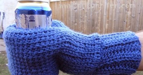 Crochet Beer Cozy, Crochet Beer, Crochet Mitts, Beer Cozy, Crochet Cup Cozy, Barefoot Sandal, Crochet Cozy, Crochet Fun, Crochet Mittens