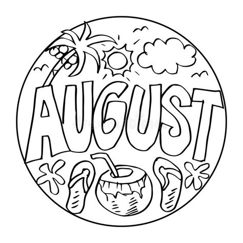 August Coloring Pages, Weather Kindergarten, August Crafts, Holiday Worksheets, Holiday 2024, Coloring Calendar, Summer Coloring Pages, Binder Cover, Kids Vector