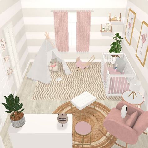 Kid And Baby Room Shared, Girls Room Decals, Bloxburg Bedroom, Dream House Bedroom, Blox Burg, Baby Decals, Blocksburg Room Ideas￼, Cozy Living Room Design, House Decorating Ideas Apartments