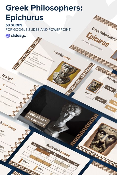 Greek Philosophers: Epichurus Philosophy Powerpoint, Canva Ppt Template, Aesthetic Ppt, Slidesgo Templates, History Powerpoint, School Of Philosophy, Free Ppt Template, Greek Philosophy, Ancient Greek Philosophers