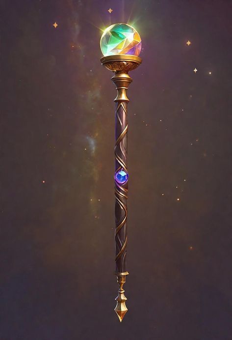 Magical Objects Inspiration, Magic Wand Fantasy Art, Dnd Staff Item, Magical Artifacts Art, Fantasy Scepter, Staff Fantasy Art, Sceptre Royal, Sorcerer Staff, Staff Magic