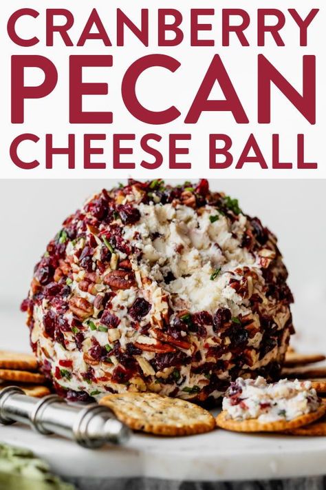 A classic party favorite, a cranberry pecan cheese ball is an easy make-ahead hors d'oeuvre that's sure to please a crowd! #cheeseball #Christmas #holidayapps #appetizers Cranberry Hors D’oeuvres, Fancy Christmas Cheese Ball, Easy Cranberry Cheese Ball, Diy Cheese Ball Recipes, Cheeseball Recipes For Thanksgiving, Pecan Cheese Ball Recipes, Classic Cheeseball Recipes, Christmas Cheeseball Wreath, Wreath Cheese Ball