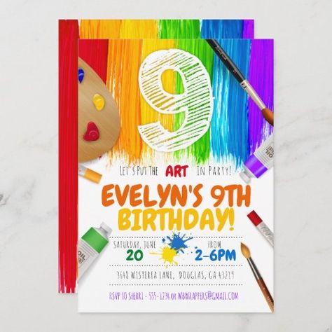 $ 3.08 | Painting Party Invitation, Art Birthday Party - 9 - birthday invitation, party invitation, paint party, art party, painting party invitation, art birthday party invitation, colorful invitation, paint invitation, painting party, art party invitation Paint Invitation, Artist Birthday Party, Art Birthday Party Invitations, Painted Invitations, Party Painting, Art Party Invitations, Shop Painting, Artist Birthday, Paint Themes