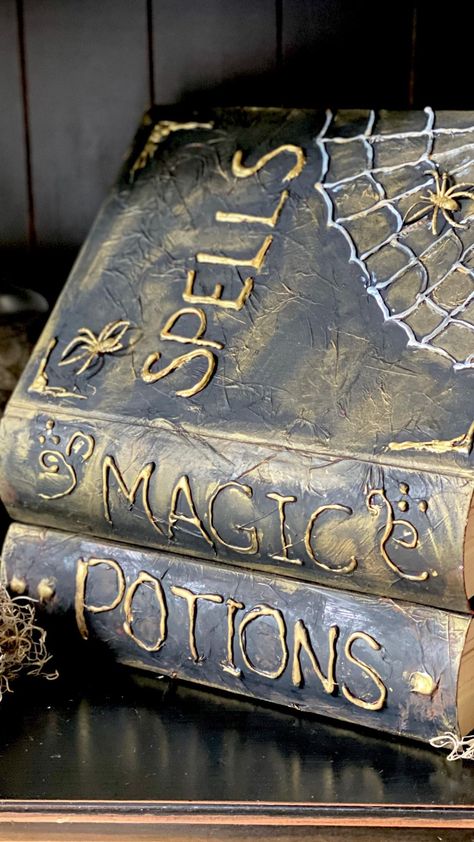 🧙🏼‍♀️As promised Witches, here is my video on how to make your own Halloween Spell book candy bowl. If you make one yourself please be… | Instagram Halloween Potion Books Diy, Halloween Diy Books, Halloween Book Of Spells Diy, Halloween Spell Books Diy, Diy Spell Books For Halloween, Spell Book Ideas, Diy Spell Book Cover, Bookweek 2024, Diy Witch Books