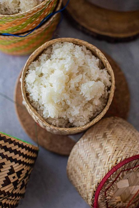 Make Sticky Rice, Thai Sticky Rice, Bamboo Containers, Bamboo Rice, Thai Rice, Basket Plant, Perfect Rice, Wooden Spatula, Asian Market