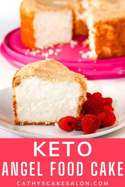 The best and the easiest Keto Angel Food Cake Recipe you'll ever make. This low carb angel food cake is like biting into fluffy cloud. Sugar Free Angel Food Cake Recipe, Keto Angel Food Cake, Gluten Free Angel Food Cake, Lemon Angel Food Cake, Gluten Free Lemon Bars, Angel Food Cake Pan, Cookie Deserts, Recipe Low Carb, Sugar Free Cake