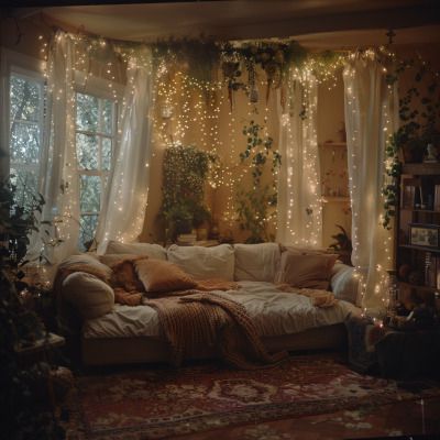 Fairy Living Room Aesthetic, Fairy House Decor, Fairy Room, Boho Bedroom Ideas Hippie, Dream Bedroom Inspiration, Room Redesign, Dream House Rooms, Cozy Room Decor, Aesthetic Rooms